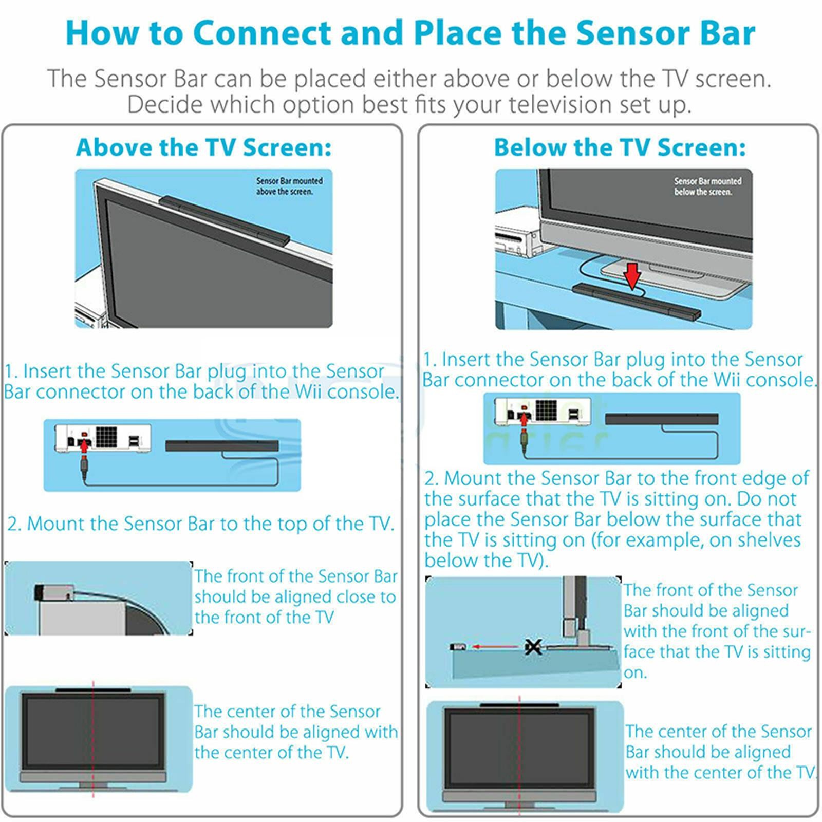 SENSOR BAR FOR NINTENDO WII & WII U WITH STAND WIRED INFRARED RECEIVER - NEW