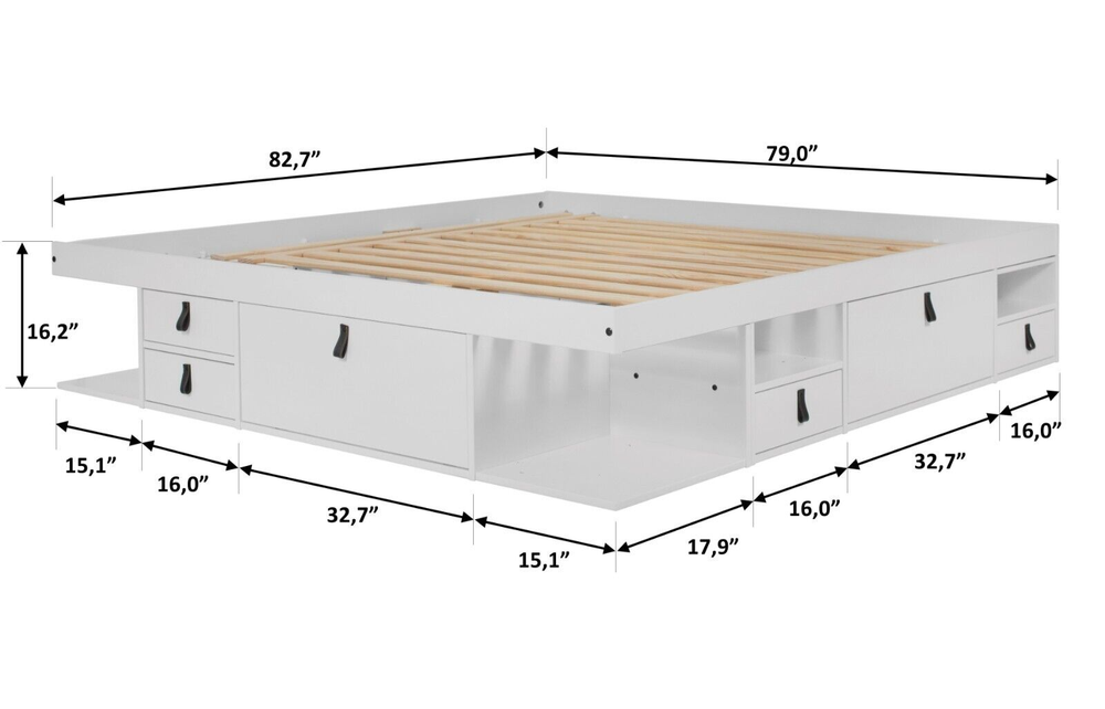 Memomad Bali Bed - King Size Storage Platform Bed Frame with Drawers (White)
