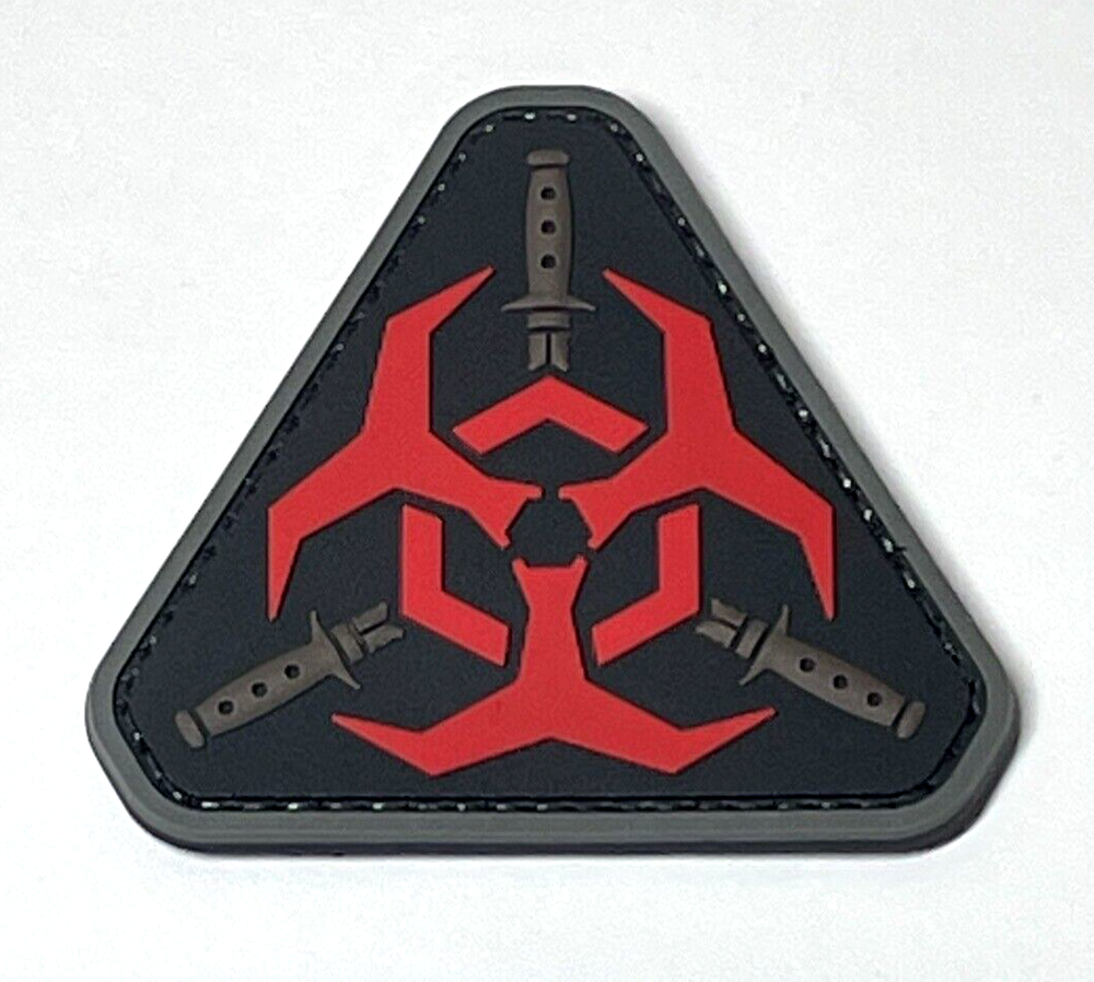 Red Biohazard Knives PVC Patch, Tactical Resident Evil Morale Hook Backed Patch
