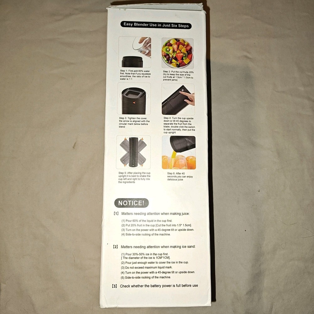 New Portable Blender Black With Charging Cord