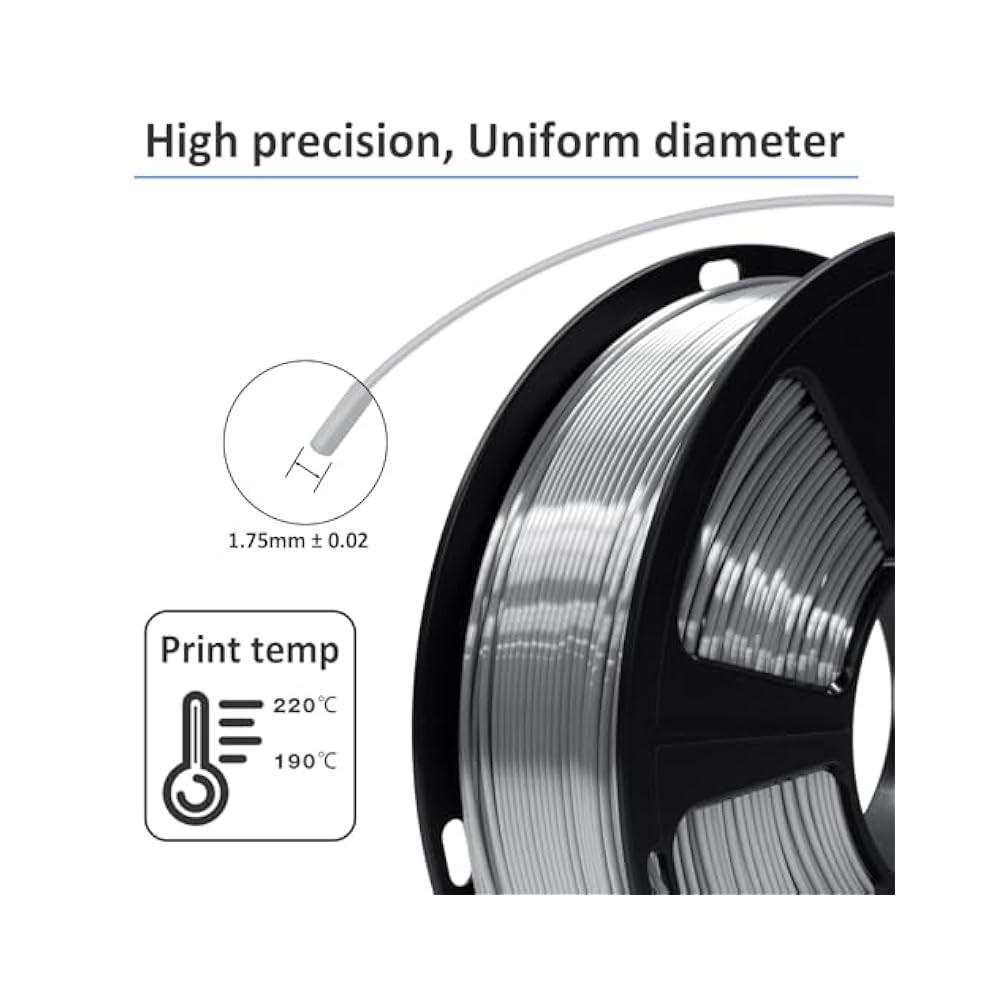 High,Precision 3D Printer Filament, Shiny Surface, 1.75mm, 1kg Spool, Low