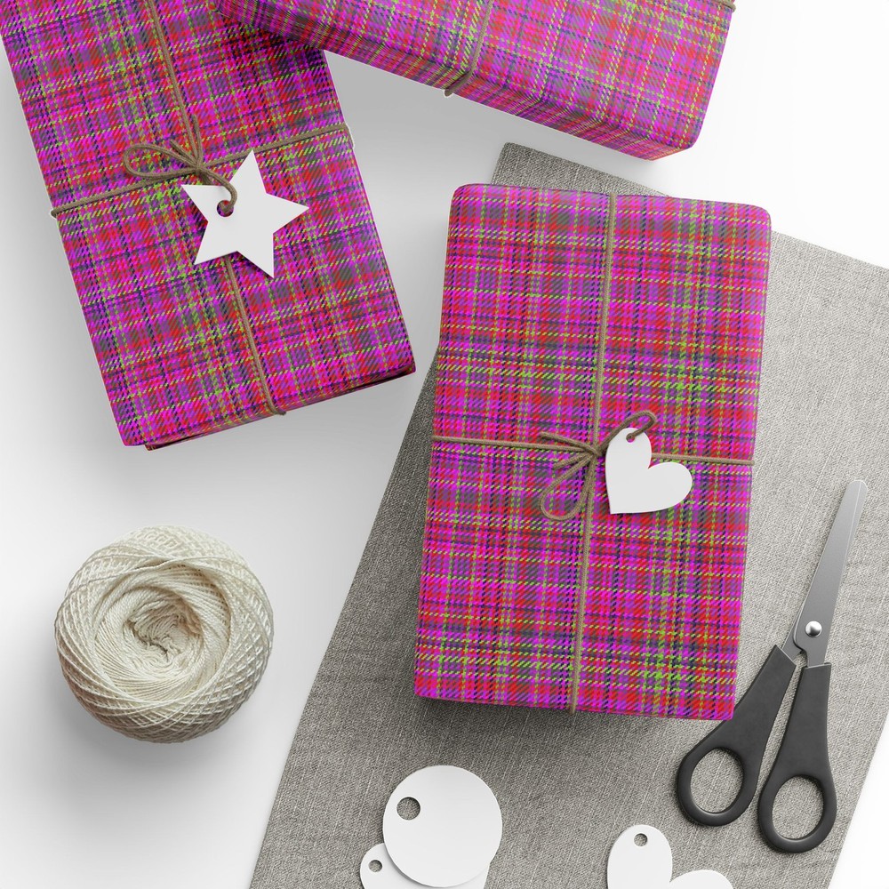 Pink Plaid Wrapping Paper | Bright Check Pattern Holiday Wrap