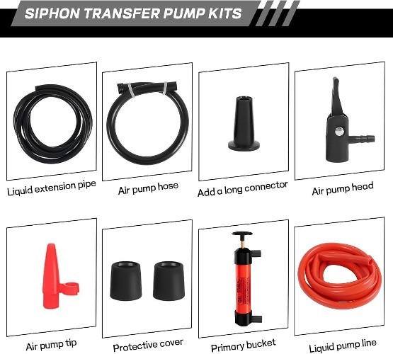 Multi-Use Siphon Fuel Transfer Pump, Fluid Extractor Siphon Transfer Pump Kit fo