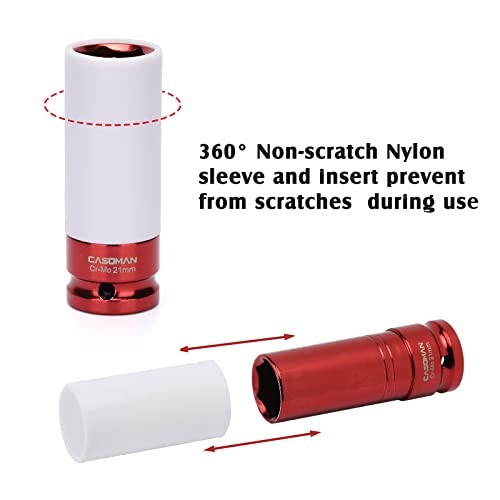 CASOMAN 1/2- Inch Drive Wheel Protector Impact Socket, 1/2" Thin Wall Deep Impac