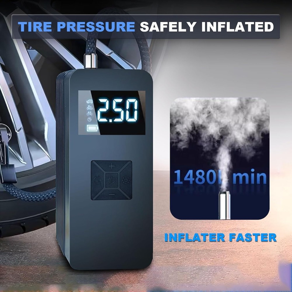 Multi-Functional Car Battery Jump Starter & Air Compressor with Smart Features