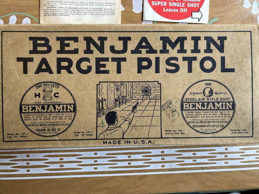 Antique Benjamin Target Pistol Box W/ Paperwork