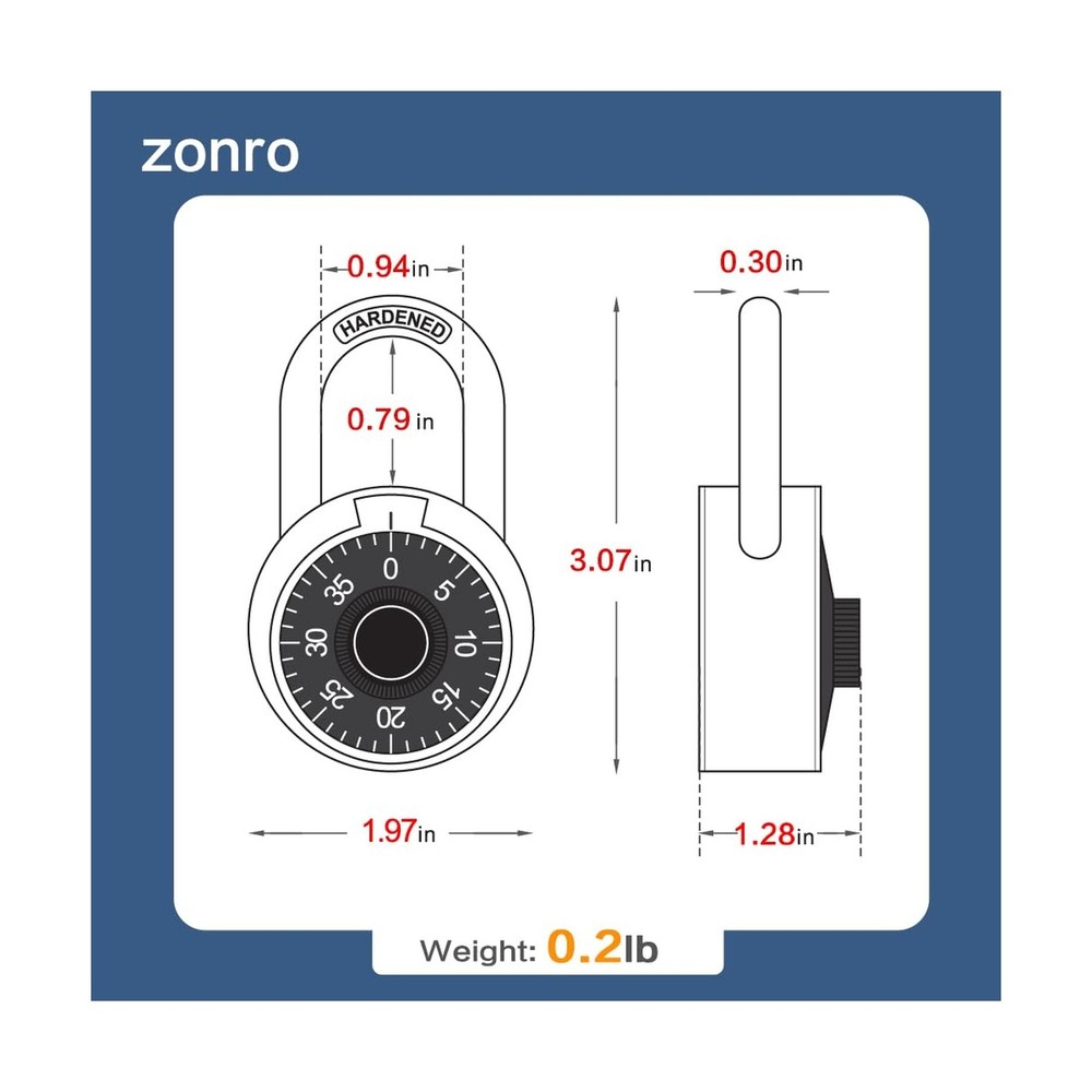 Locker Locks 3 Digit Code Standard Dial Combination Padlock 2 inch Wide Pack ...