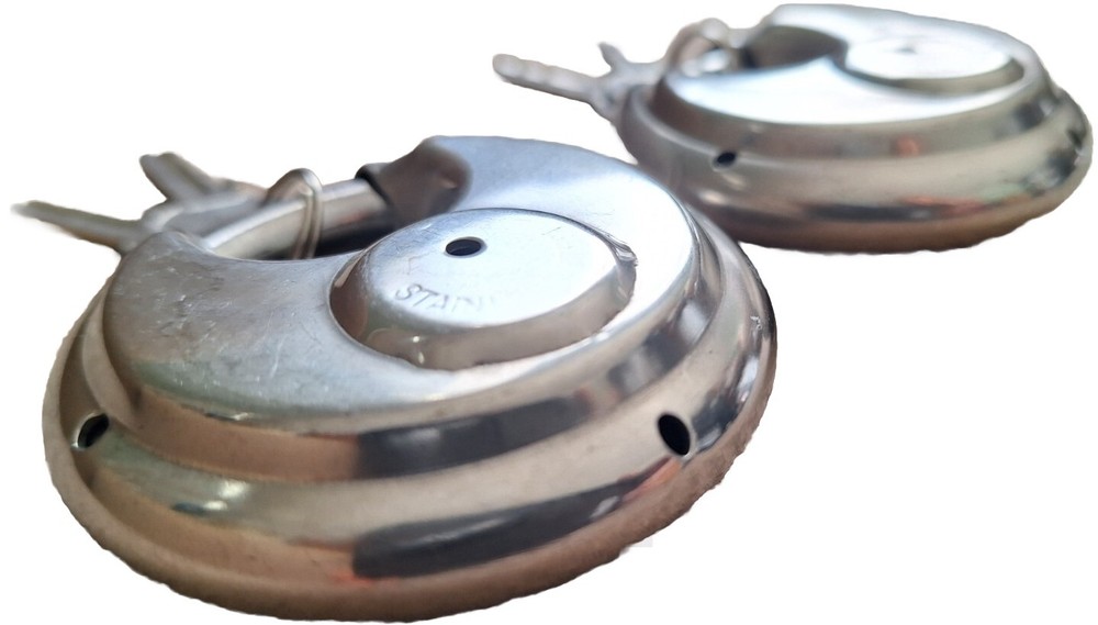2 Round Storage/Multiuse Padlock StainlessSteel Disc Keyed Lock Waterproof 2.75"