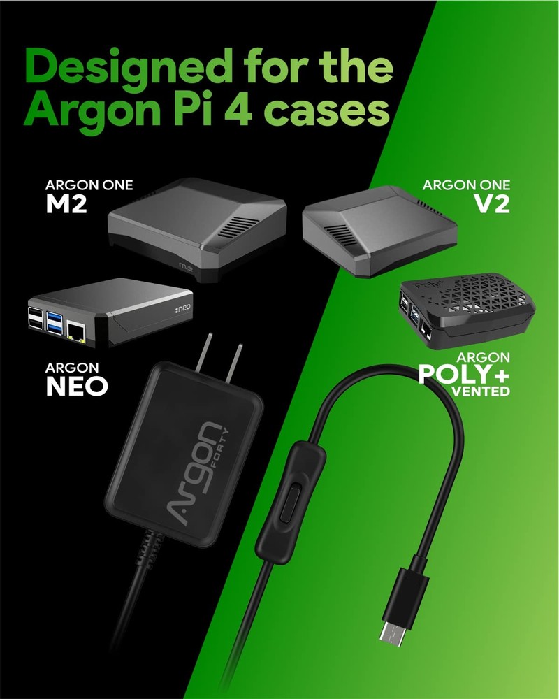 Argon USB C Power Supply with Switch | Raspberry Pi 4 Black