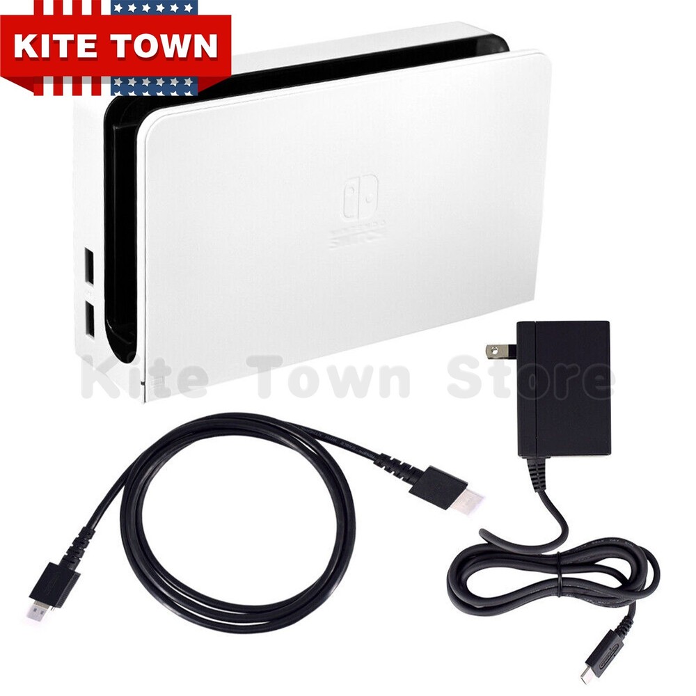 White Dock Station & Power Supply & HDMI Cable Set For Nintendo Switch OLED