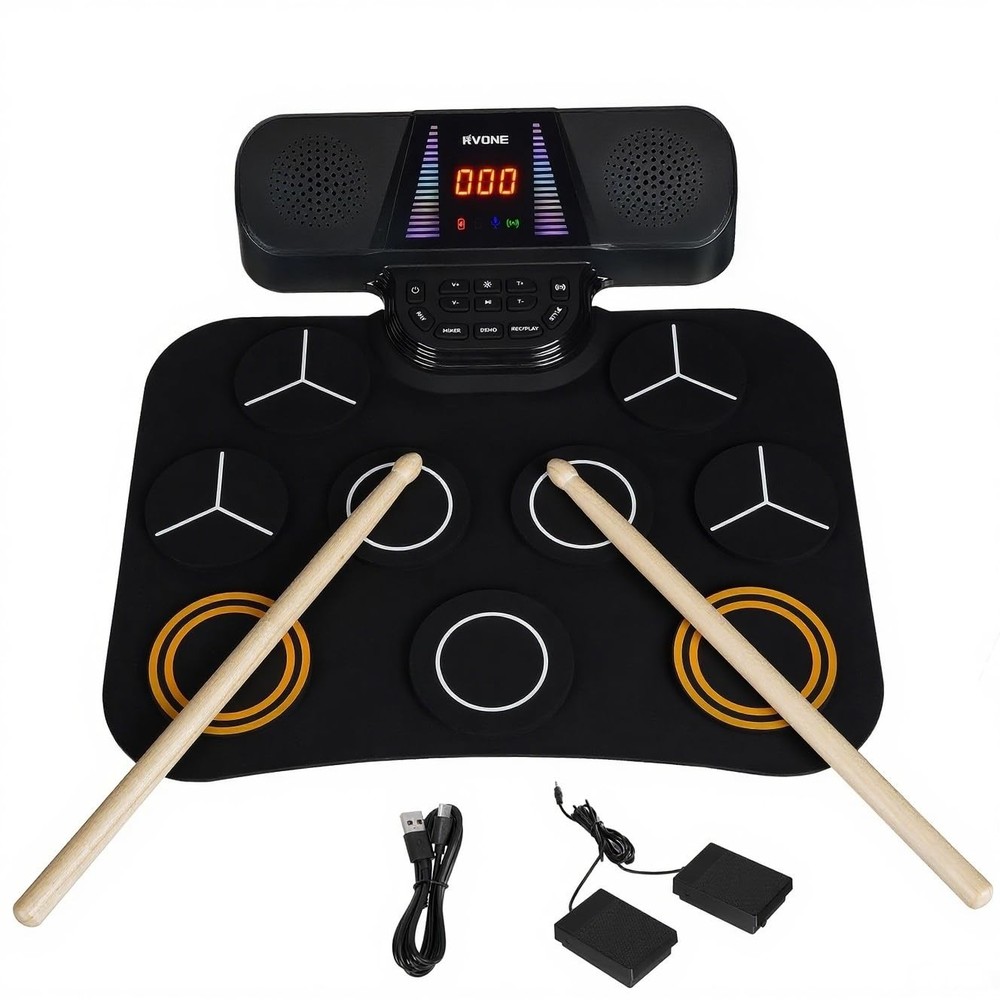 Electronic Drum Pad for Beginner with Screen, 9 Pad Roll-Up Drum Set with 5 L...