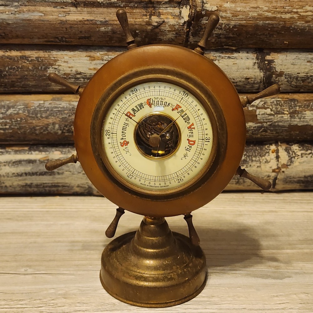 Tabletop Ship Wheel Themed Barometer - Western Germany - 5 3/4" Diameter