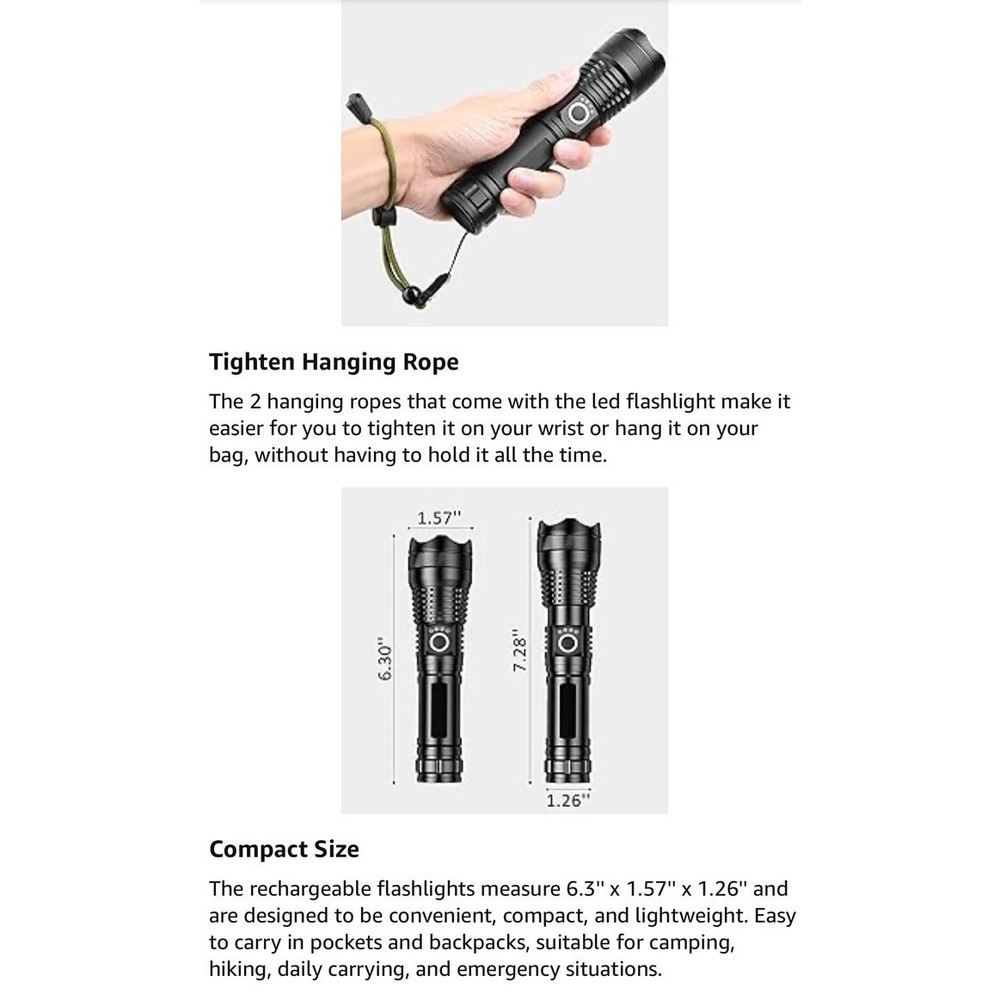 ISUNMEA Rechargeable Strong Flashlight, 2Packs Zoomable LED Powerful Flashlights