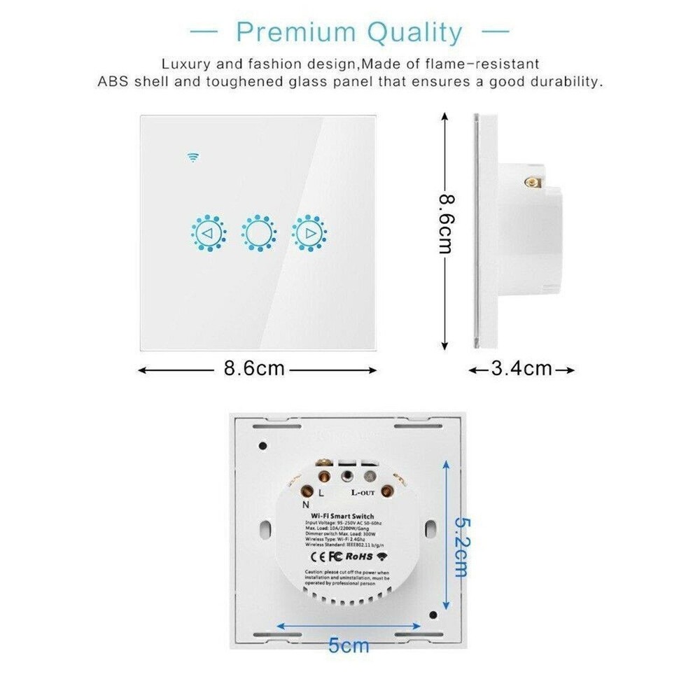 2.4G WiFi Smart Light Dimmer Wall Switch Touch Remote Control Work w/Alexa White