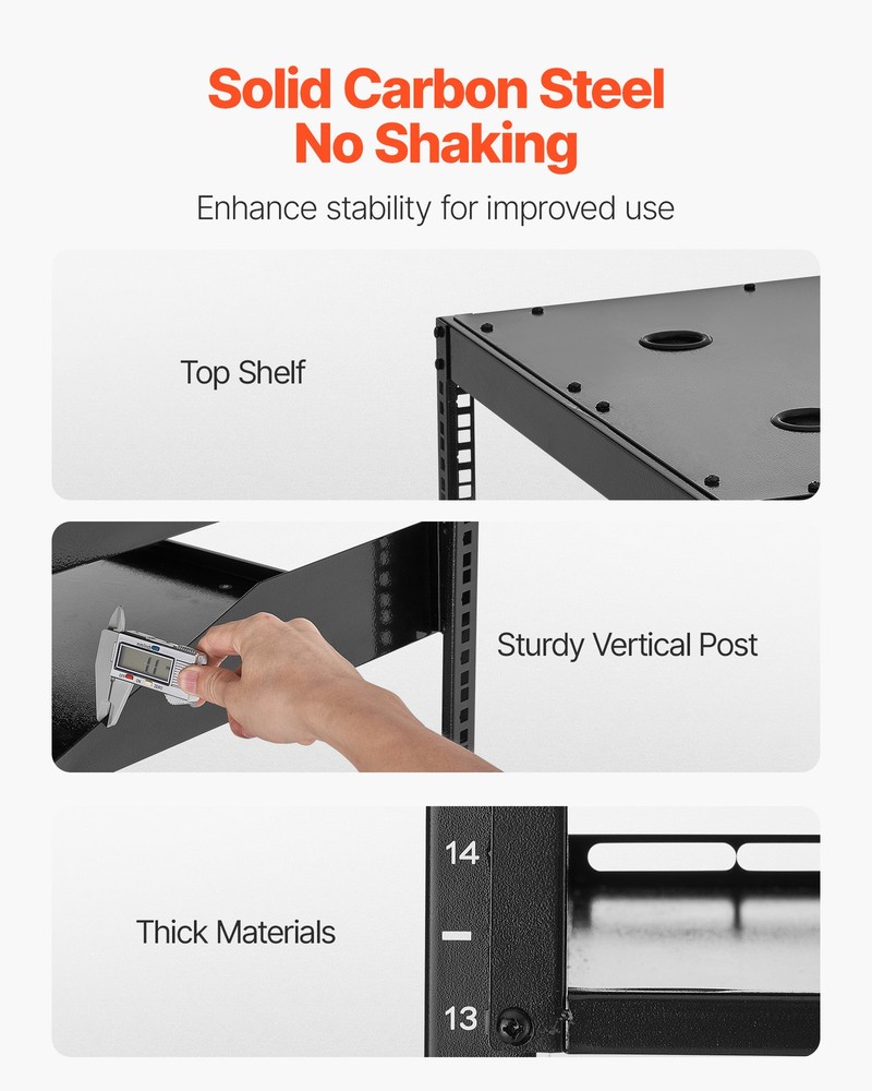 VEVOR 16U Open Frame Network Rack Wall Mounted Server Rack 4 Post with Shelves