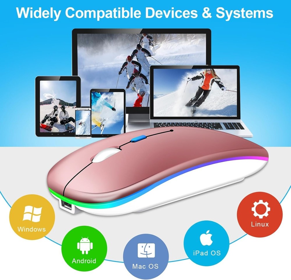 Wireless Bluetooth Mouse for Laptop, Rechargeale Computer Mouse 2.4GHz Optical (