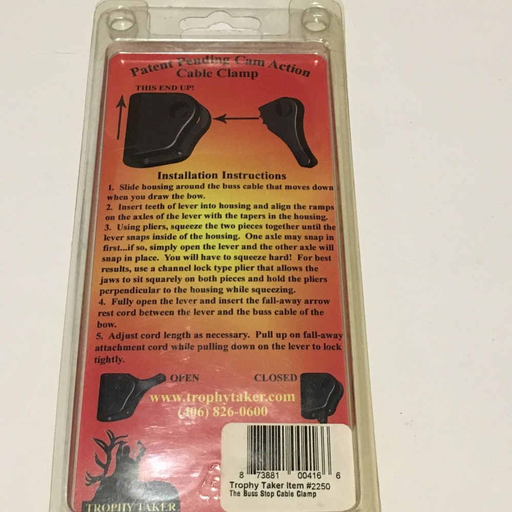 Trophy Taker Buss Stop Cable Clamp Brand New Sealed