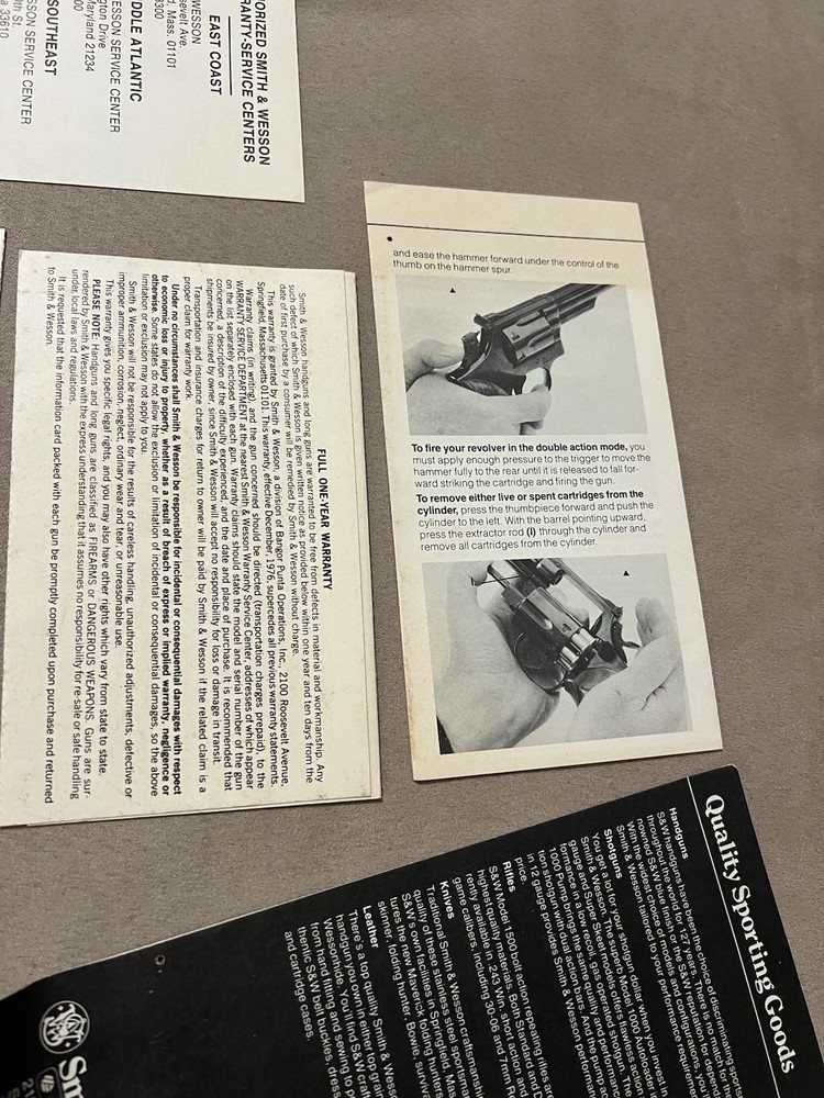 Factory Original Smith & Wesson J Frame Paperwork Set S&W - No Manual