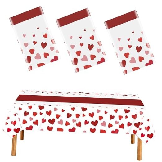 3 Pcs Valentines Disposable Rectangular Tablecloth Red Love Plastic Red Heart