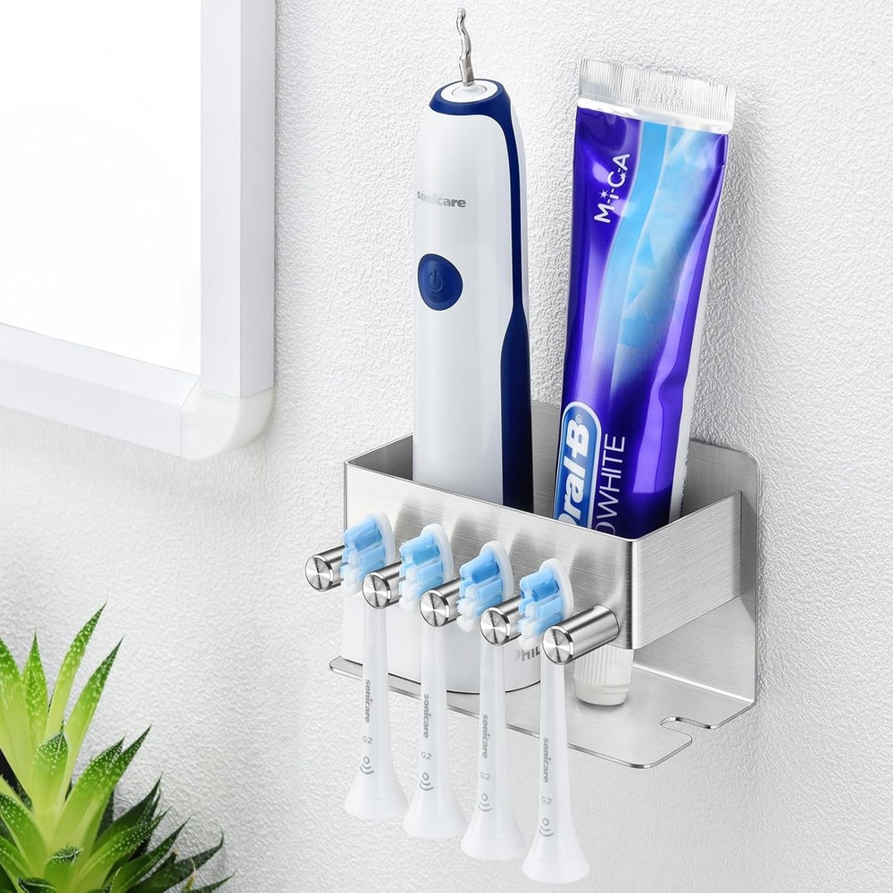 Toothbrush Holders - Wall Mounted Toothpaste Holder for Bathrooms, Silver