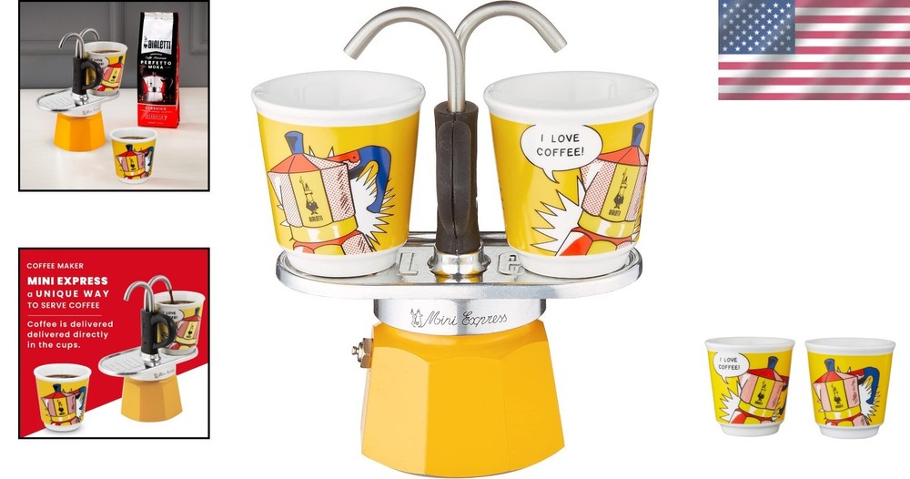 Mini Express Lichtenstein Coffee Maker Set + 2 Shot Glasses