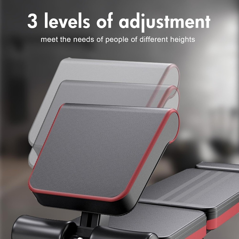 Foldable Incline/Decline Adjustable Bench with Extended Headrest & Leg Extension