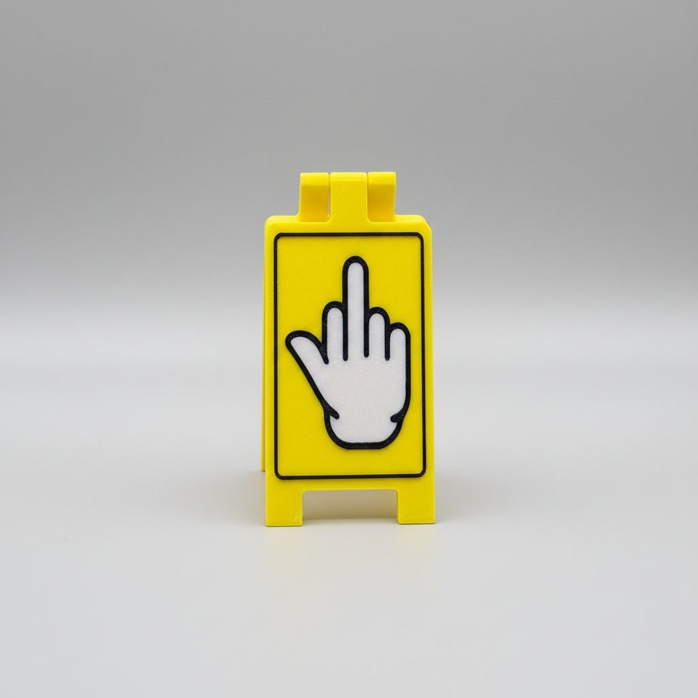 Caution Sign Desk Decor - Middle Finger Novelty 3D Printed