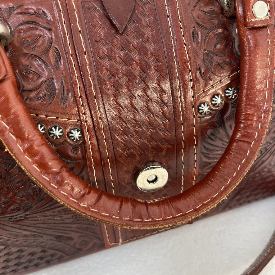 American West Tooled Leather Western Satchel Concho Crossbody Bag Cowgirl