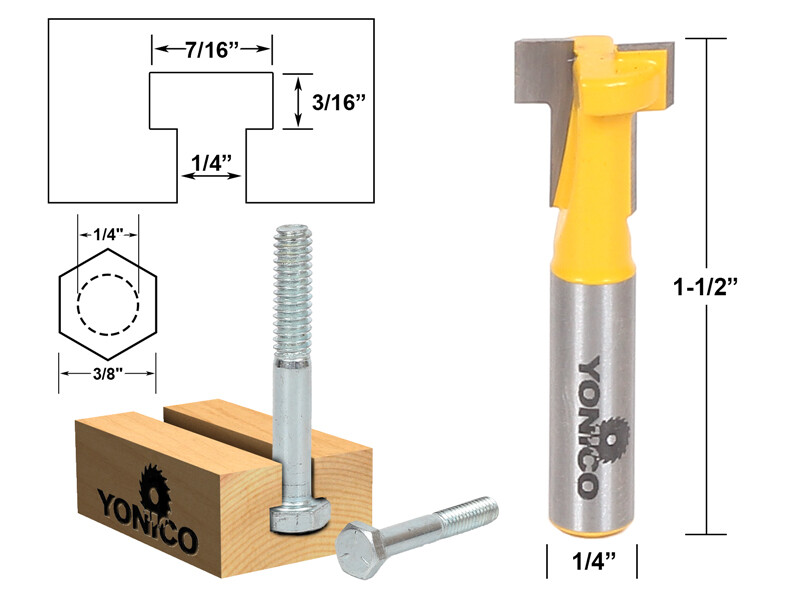 T Slot Router Bit 3 Bit Set - 1/4" Shank - Yonico 14392q