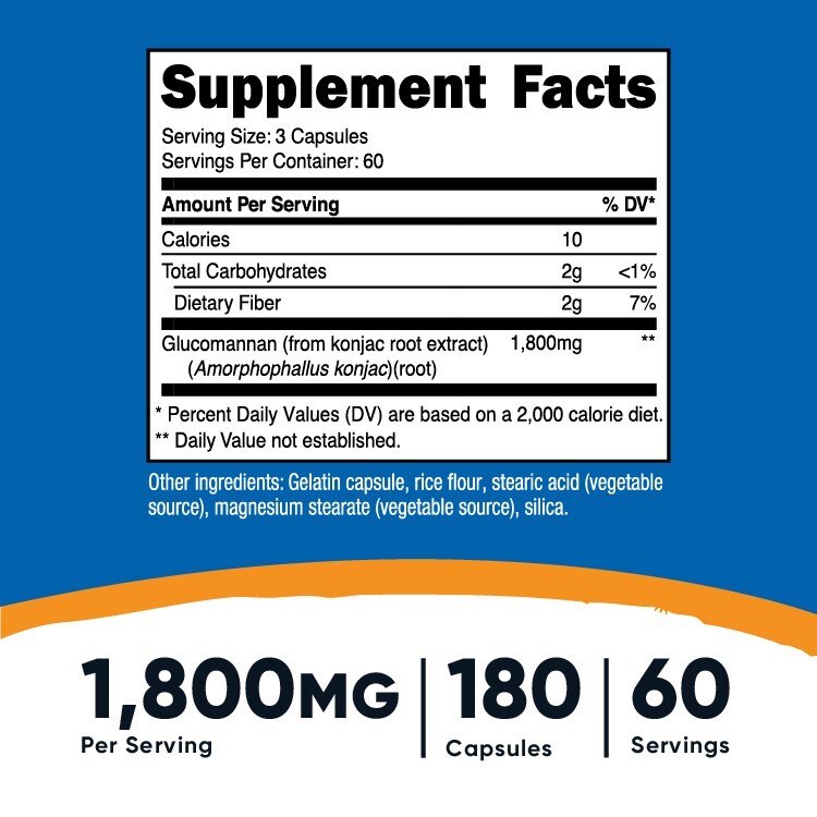 Nutricost Glucomannan 1,800mg Per Serving - 180 Capsules