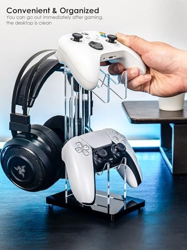 Headset and Controller Stand, Space-Saving 2 Tier 2 Tier-without lights Black