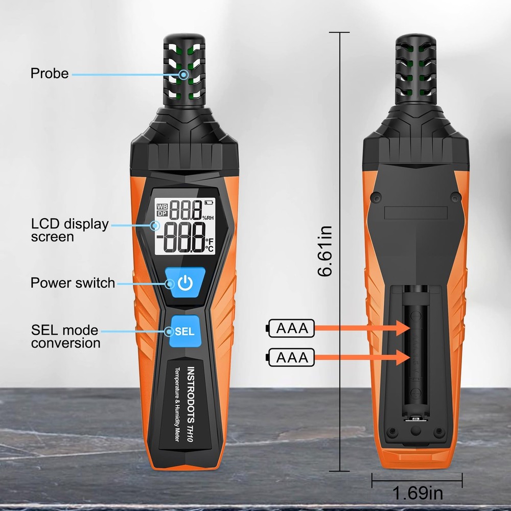 INSTRODOTS Temperature Humidity Meter, High Precision TH10, Orange