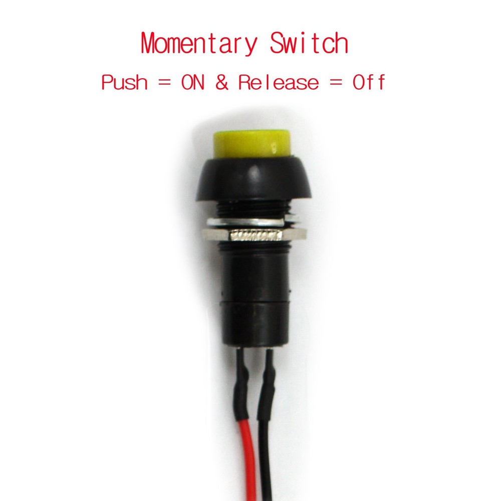 12mm 12V 5Amp Mount Push Button Lockless Momentary ON/OFF Wired Cabled Switch
