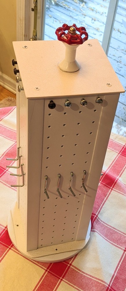 Pegboard Tower Display 4 Sided Spinner Top Base Rotating Peg Brd PLASTIC White