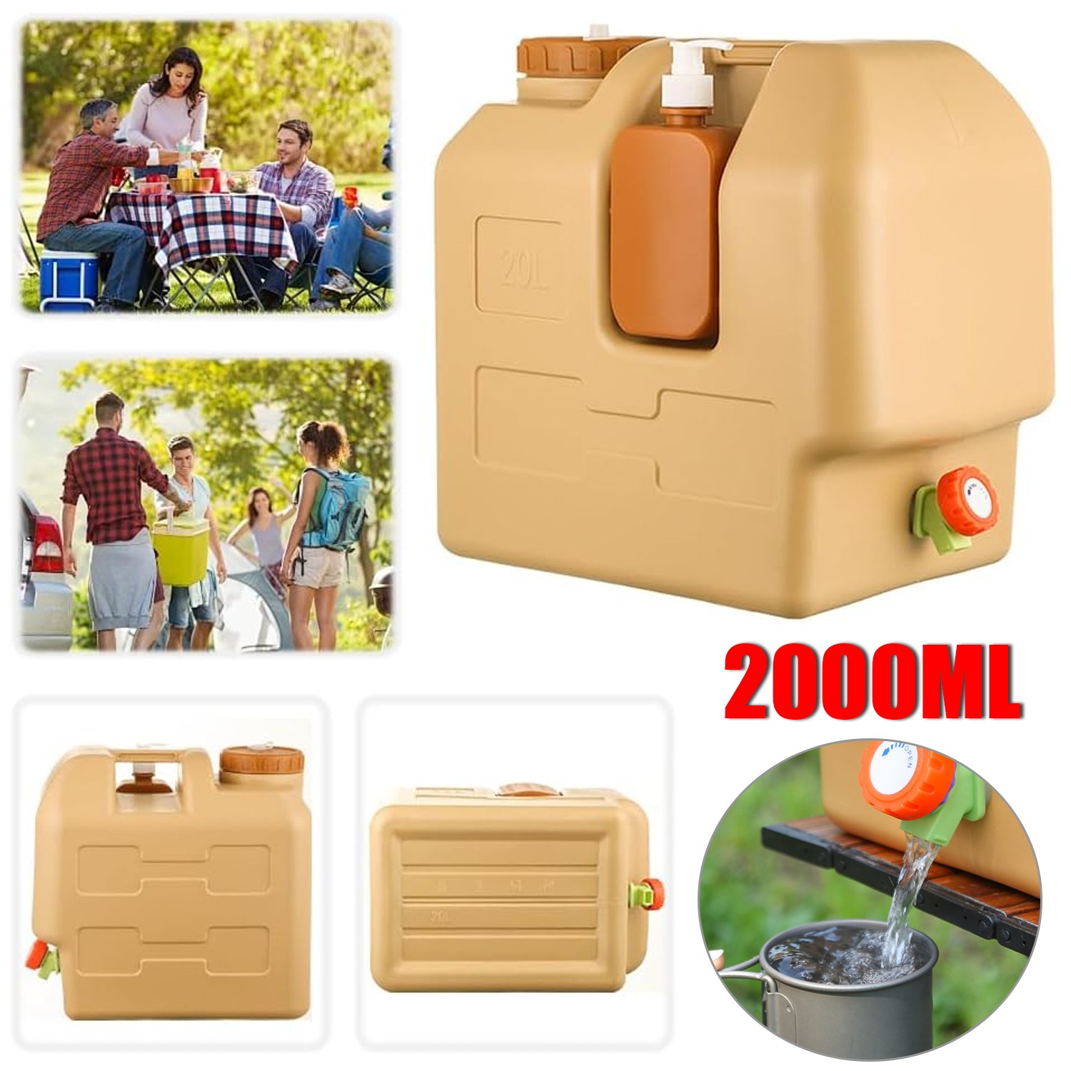 1/2PC X Emergency Water Container with Spigot 5 Gallon Camping Water Storage Jug