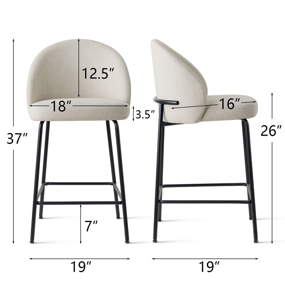 3PC White Counter Height Bar Stools Curved Shell Back Matte Kitchen Dining Chair