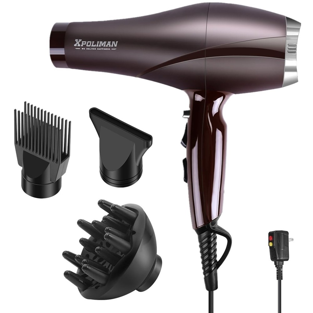 Xpoliman 2000 Watt Hair Dryer, Negative Ionic Blow Dryer With Diffuser