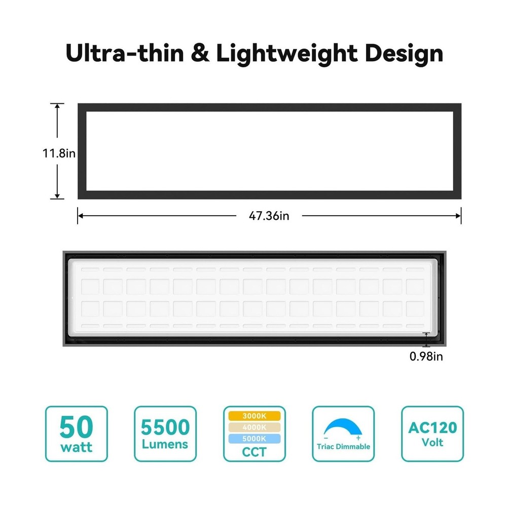 1x4 LED Flat Panel Light Surface Mount 6Pack, 50W 5500LM LED Ceiling Light, T...