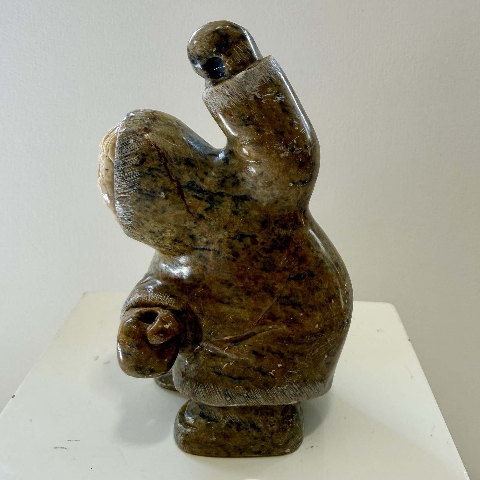 Eddie Lee Inuit Eskimo Spear Fisherman Signed 4.5" AlaskaHand Carved Soapstone