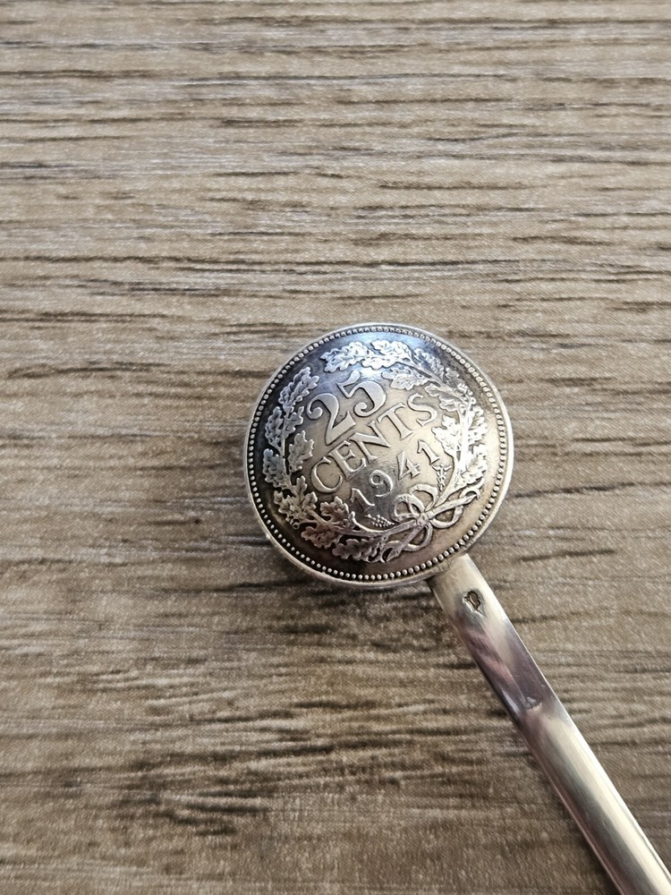 Silver Coin Spoon Double Ended 1941 25 Cent Netherlands, Ww2 Trench Art?