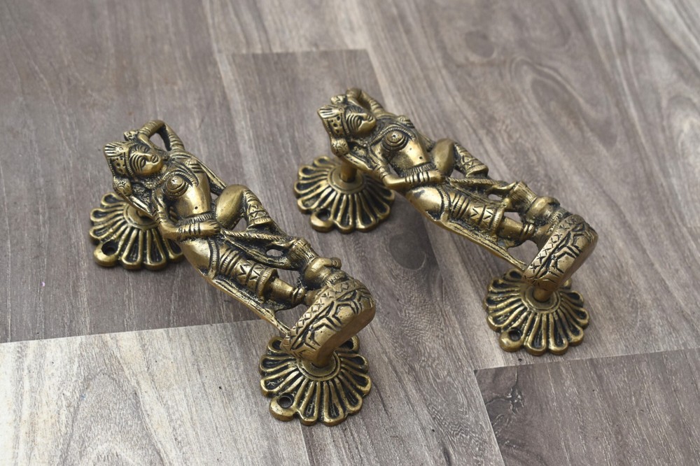Vintage Victorian Dancing Lady Figure Door Gate Handle Cast Brass Pulls pair
