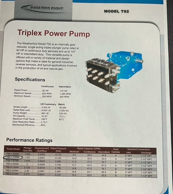 Weatherford T92 Triplex Pump