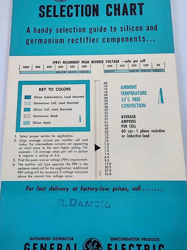 1960s General Electric GE Rectifier Selection Slide Chart