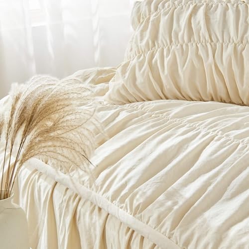 Comforter Set - Ruched Comforter Size Bed Set Boho Shabby Chic Queen Wheat