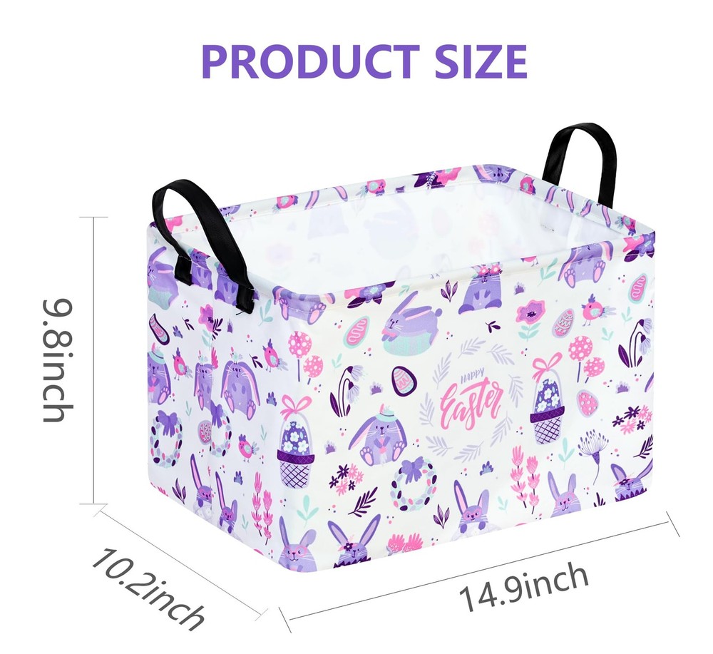 VAIVUSTO Easter Storage Basket Easter Bunny Storage Bin Collapsible Nursery H...