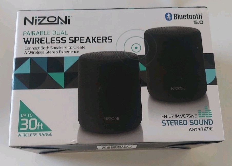 Nizoni Pairable Dual Wireless Speakers Bluetooth 5.0 with 30 ft range New in Box