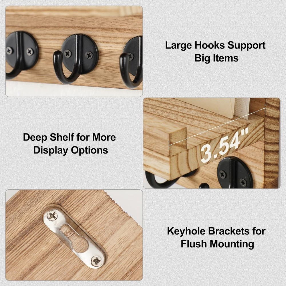 Unique Rustic Key Holder for Wall, Decorative Hooks for Keys and Leashes