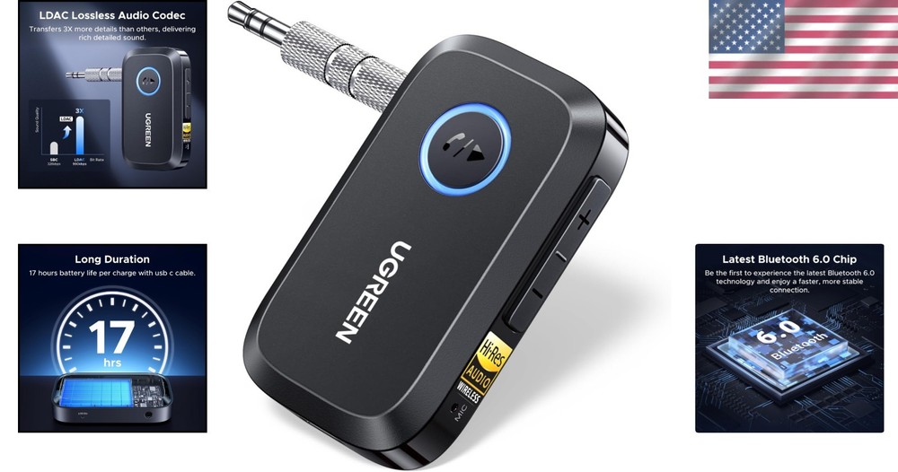 Hi-Res Wireless Audio Receiver - Bluetooth 6.0 Adapter with 17H Battery Life