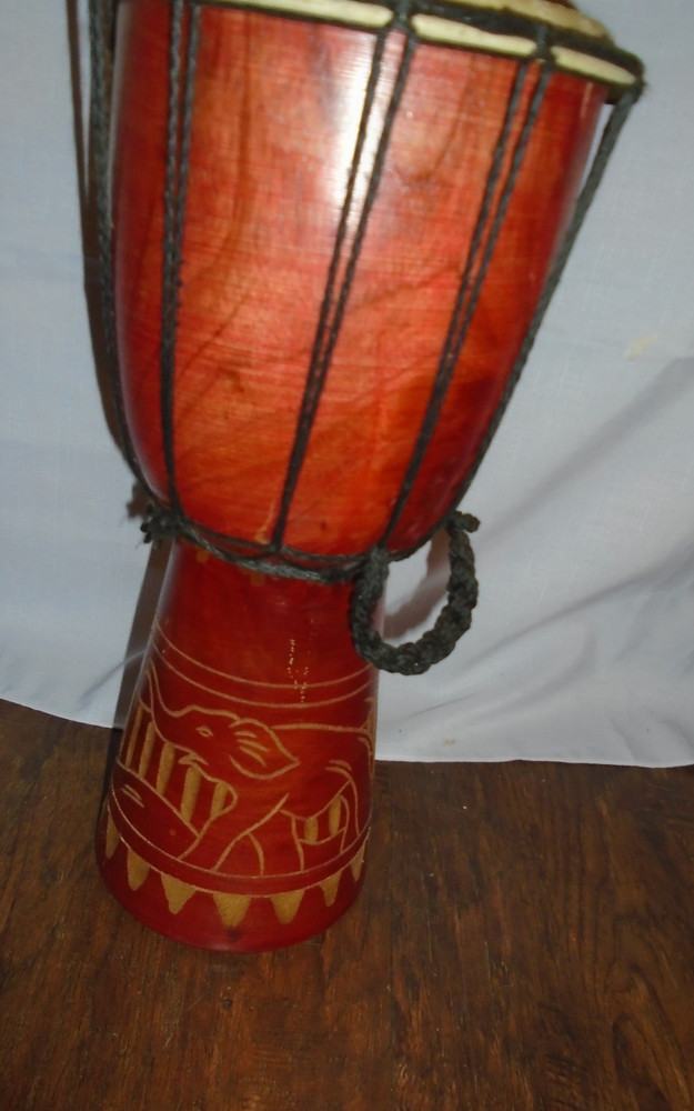 Djembe Hand Drum Bongo Hand Carved Elephant w/ strap