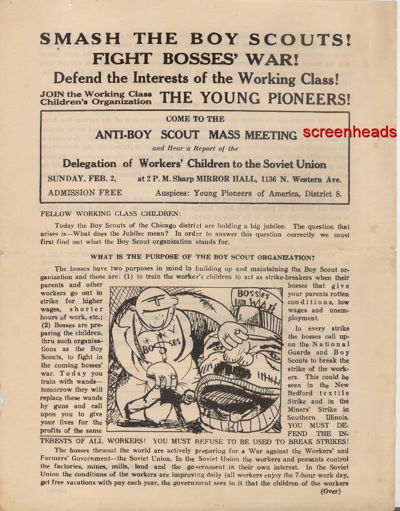 RARE ANTIQUE 1922-34 "SMASH THE BOY SCOUTS" COMMUNIST PROPAGANDA APPLICATION